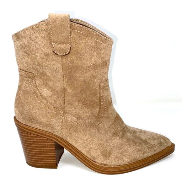 TOP MODA Western Ankle Booties Stitched Cowboy Women's Boots Taupe Size 6.5 - Picture 1 of 5
